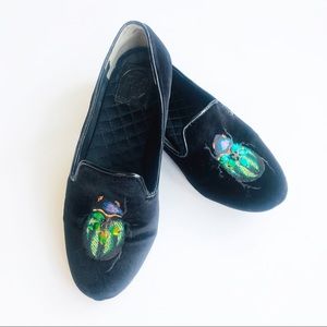 Tory Burch Black Easton Beetle Embroidered Loafer